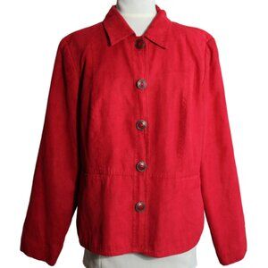 Northern Reflections SZ L Button Up Women's Red Faux Suede Lined Jacket